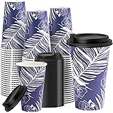RACETOP 16 oz Disposable Coffee Cups with Lids 100 Pack, Blue Paper Coffee Cups with Lids, To Go Cup with Lid