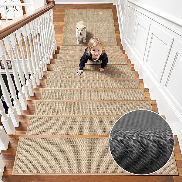 15PCS STAIRS TREADS AND 1 LANDING CARPET, BREATHABLE CHENILLE STAIR CARPET NON SLIP FOR WOODEN STEPS RUBBER BACKING STAIRS RUNNER INDOOR TREADS STAIR COVERS MAT 8″X30″ AND 30″X30″