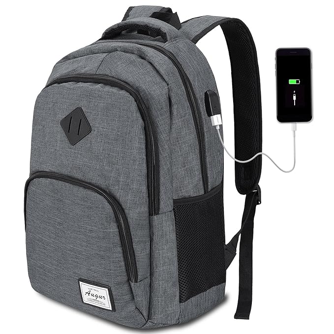 AUGUR Laptop Rucksack Herren Arbeit Rucksack Schulrucksack mit USB-Ladeanschluss für Business Wandern Reisen Camping,Oxford,2