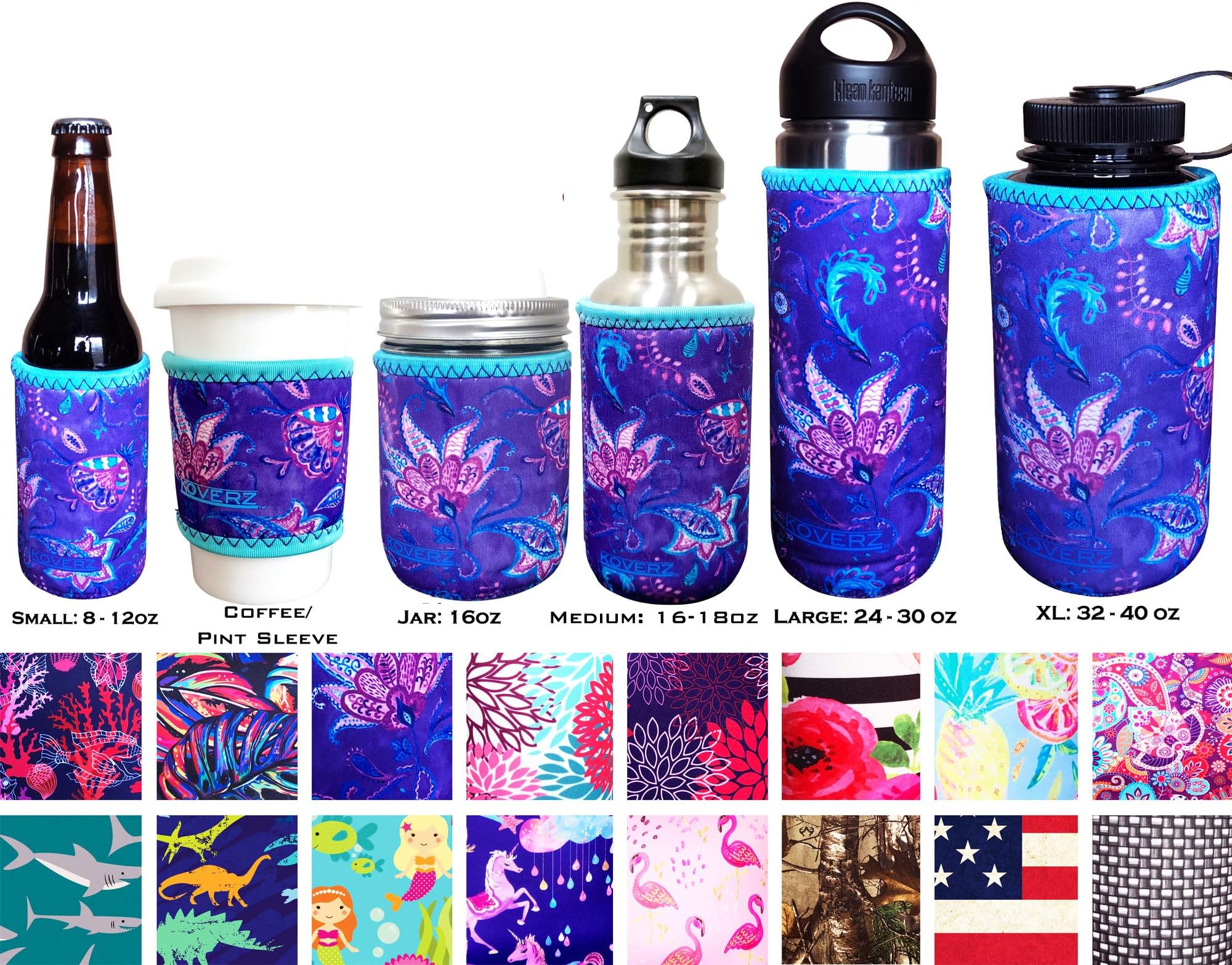Koverz Neoprene 16-18 oz 500ml Water Bottle Insulator Cooler Coolie - Violet Whimsy