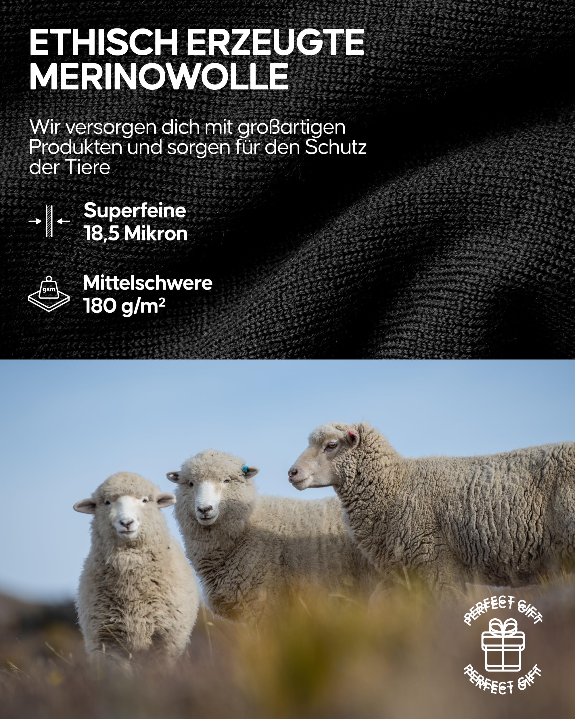 DANISH ENDURANCE Merinowolle Thermo-Unterwäsche Set, Premium Skiunterwäsche, Funktionsunterwäsche, Lange Unterhose & Langarmshirt für Herren, Schwarz, XL 4