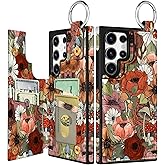 Shorogyt for Samsung Galaxy S24 Ultra Wallet Case with Card Holder - Designer Mushroom Flower Pattern Kickstand Magnetic Clasp Back Flip Folio Leather Phone Cases for S24 Ultra for Women Men Girls