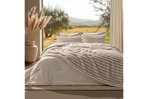 Bedsure Gentlesoft 2-in-1 Queen Comforter Set and Detachable Fluffy Blanket, Beige Bedding Set for All Season Use, SnapTech Design for Space Saving (Includes 2 Pillow Shams, 2 Pillowcases)