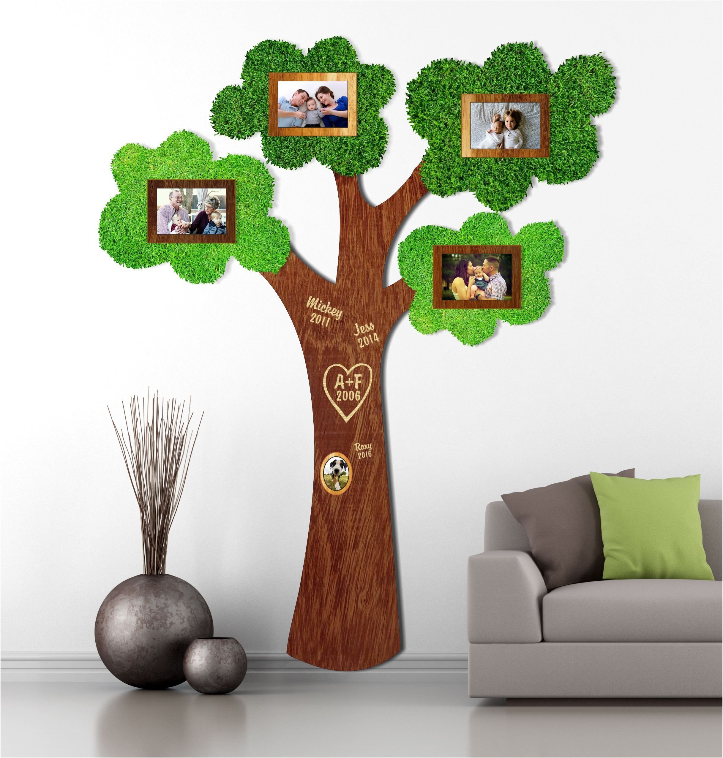 Large tree with 5 hanging photo picture frames Personalised by