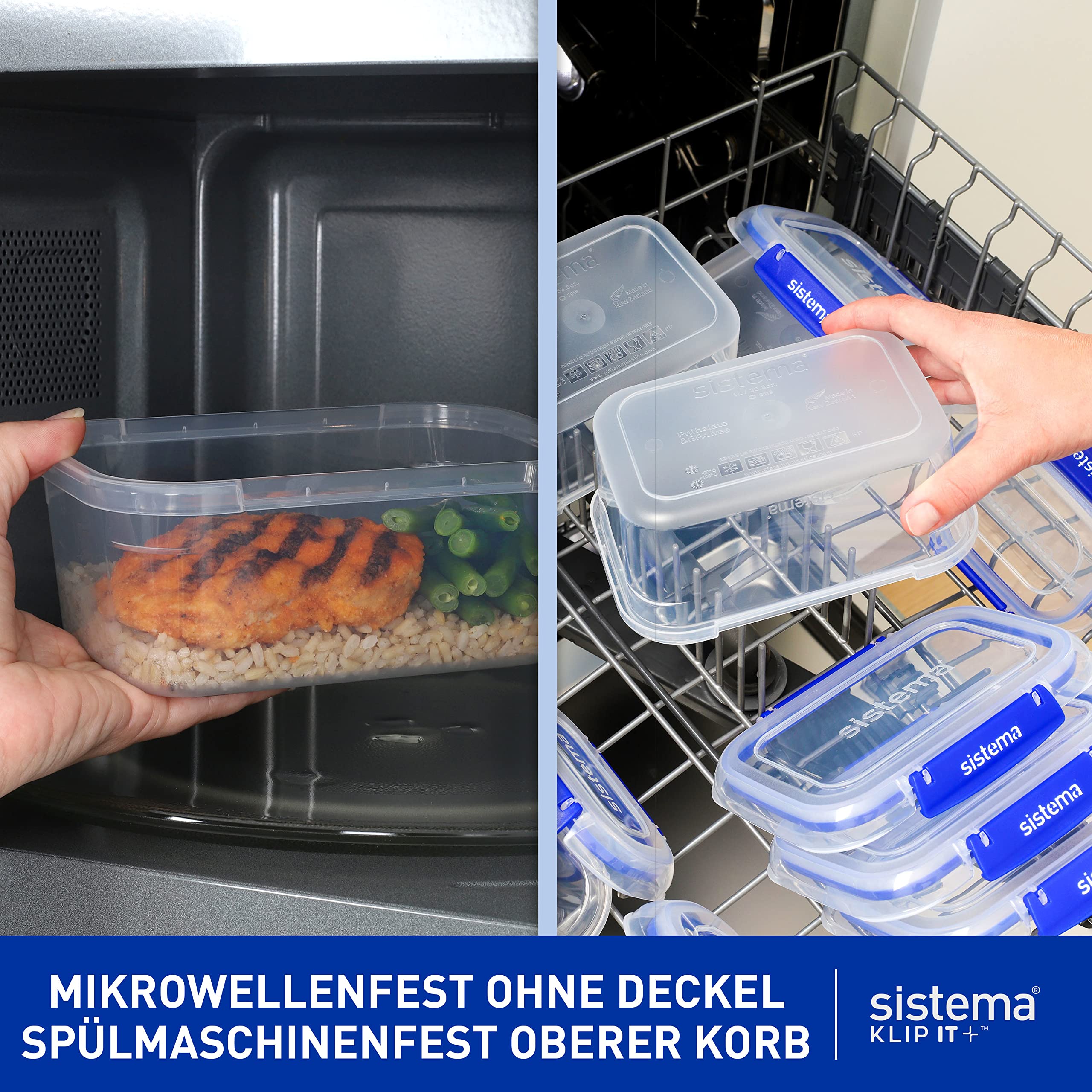 Sistema KLIP IT PLUS Frischhaltedosen Set | 2,2 l | auslaufsichere, stapelbare und luftdichte Vorratsdosen mit Deckel | geeignet für Kühl-/Gefrierschrank | Brotdose schule | 3 Stück 6