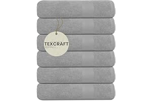 TEXCRAFT Bath Towel, Cotton Terry Towels for Bathroom, Towel Set - Quick Dry - Highly Absorbent - Soft Feel - 24 x 48 Pack of 6 for Shower - Gym - Spa - Hand Towel for Daily Use - Light Grey