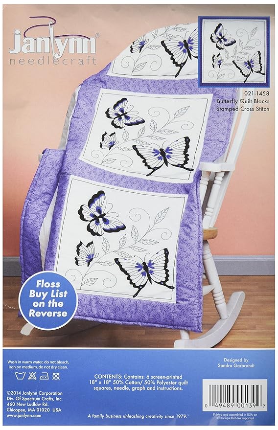 Janlynn Stamped Embroidery Quilt Blocks 18 x 18Inch (Pack of 6) Butterfly Amazon.co.uk