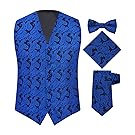 S.H. Churchill & Co. Men's 4 Piece Paisley Vest Set, with Bow Tie, Neck Tie & Pocket Hankie - (L (Chest 44), Royal Blue/Black)