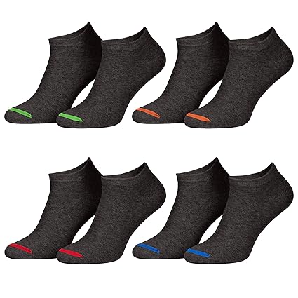 Piarini 8 Paar Sneaker Socken Sportsocken Baumwolle I Ohne Naht mit Sortierhilfe I Schwarz Grau Weiß Neon-Details I Kurz Unis