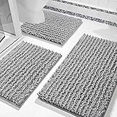 Yimobra Bathroom Rug Set 3 Piece - Super Absorbent Quick Dry Chenille Bath Mats & Toilet Rug, Non Slip Machine Washable, Extra Thick Shaggy Floor Mat for Shower Tub Sink, Grey