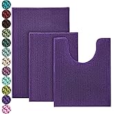 Urvoix Bathroom Rugs Sets 3 Piece, Non-Slip Chenille Bath Rug - Ultra Soft, Washable, Super Absorbent Bath Mat for Bathroom, Toilet and Tub (Purple)
