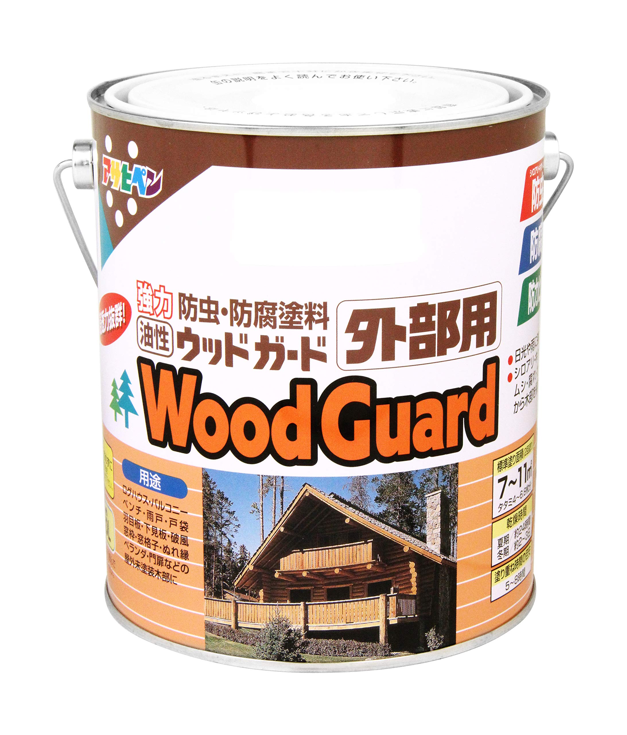 アサヒペン 塗料 ペンキ 油性 ウッドガード 外部用 1.6L ダークオーク 08 油性 木部用 屋外木部の保護 艶消し ステイン仕上げ 耐光性 耐水性 防カビ 防虫 防腐 日本製商品画像