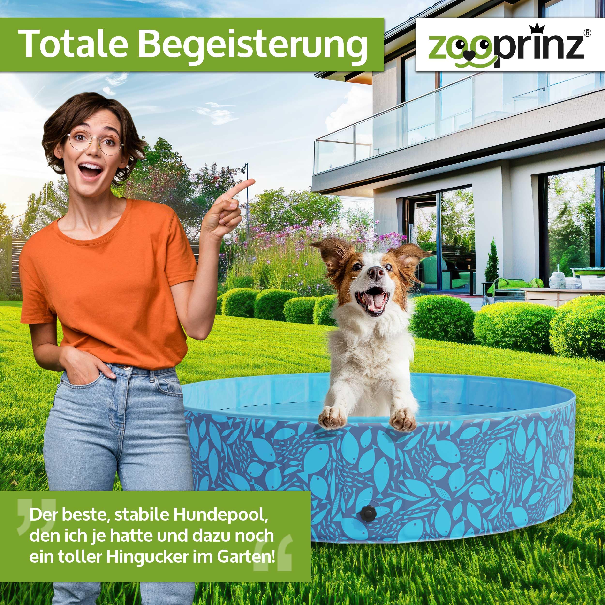 zooprinz Faltbarer Pool 120x30 cm - Für große, kleine Hunde & Kinder in 2 Größen 160/120 x 30 cm – Haustier Hundepool stabil & rutschfest Swimmingpool, Planschbecken Hund Kind – Schwimmbad 9