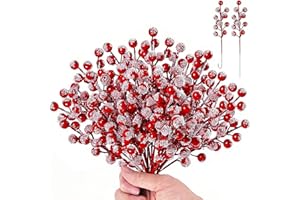 Cwmyqjyzymx 50pcs Christmas Tree Decoration, 8 Inch Snowy Red Artificial Berry Stems Branches, Christmas Berries Picks Berry Branches for Christmas Trees Ornaments Holly Tree Decor