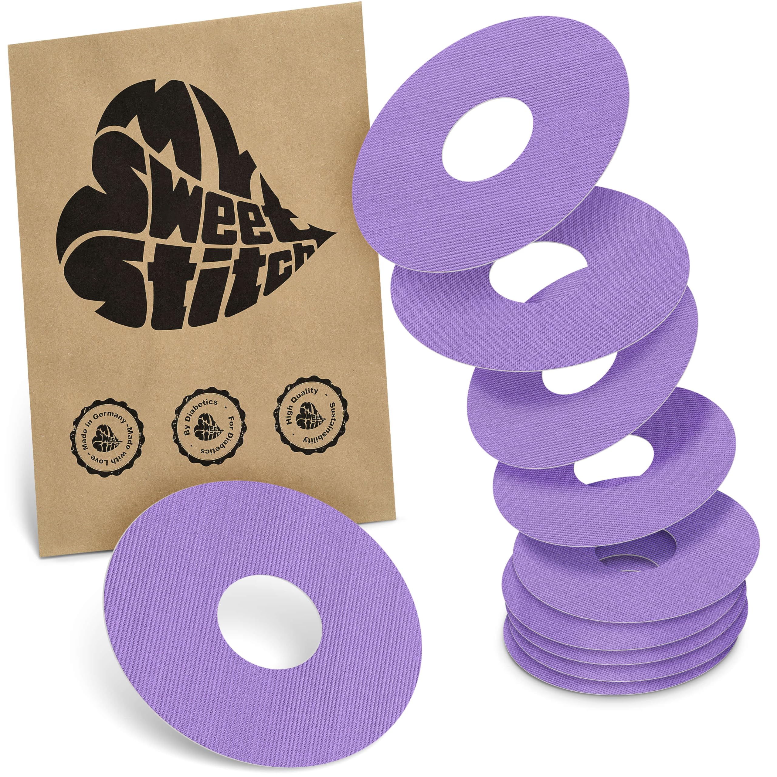 MySweetStitch - 10 x Freestyle Libre 3 Round Patches, Ring Patch Ø 60mm, Inner Ø 20mm, Waterproof, Breathable, Skin-Friendly, Made in Germany, Purple