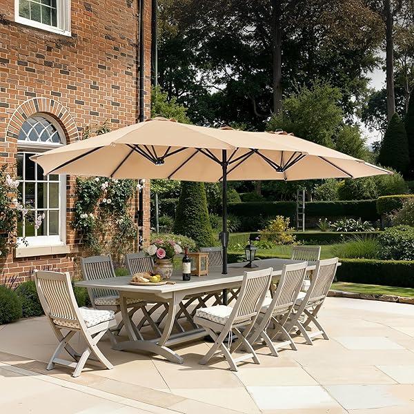 15 ft patio umbrellas Alpha Joy 15ft Extra Large Outdoor Patio Double-Sided Umbrella with So