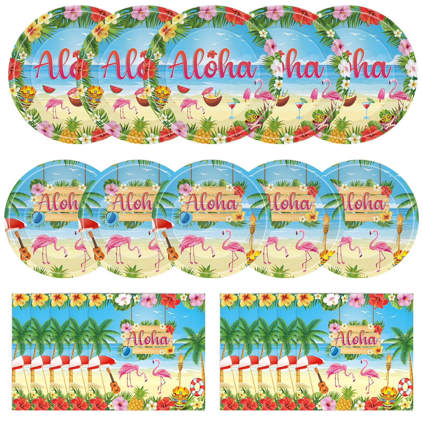 Photo 1 of 40 Pcs Aloha Party Decorations - Hawaiian Plates and Napkins, Tropical Luau Dinner Dessert Paper Plates Flamingo Napkins Disposable Tableware Set for Hawaii Summer Party Supplies Decor, Serves 20