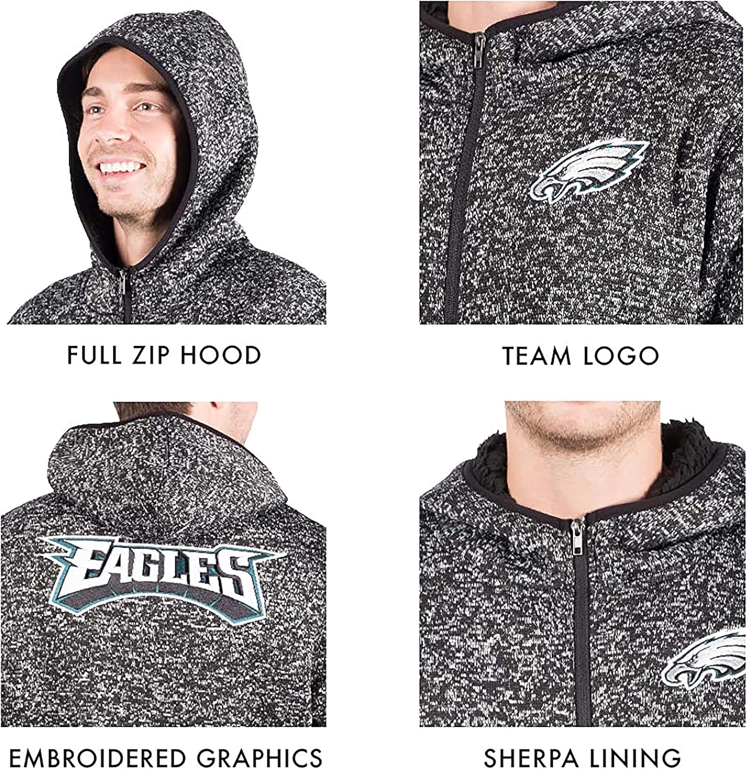Ultra Game NFL Men's Sherpa Lined Full Zip Fleece Hoodie Sweatshirt : Clothing
