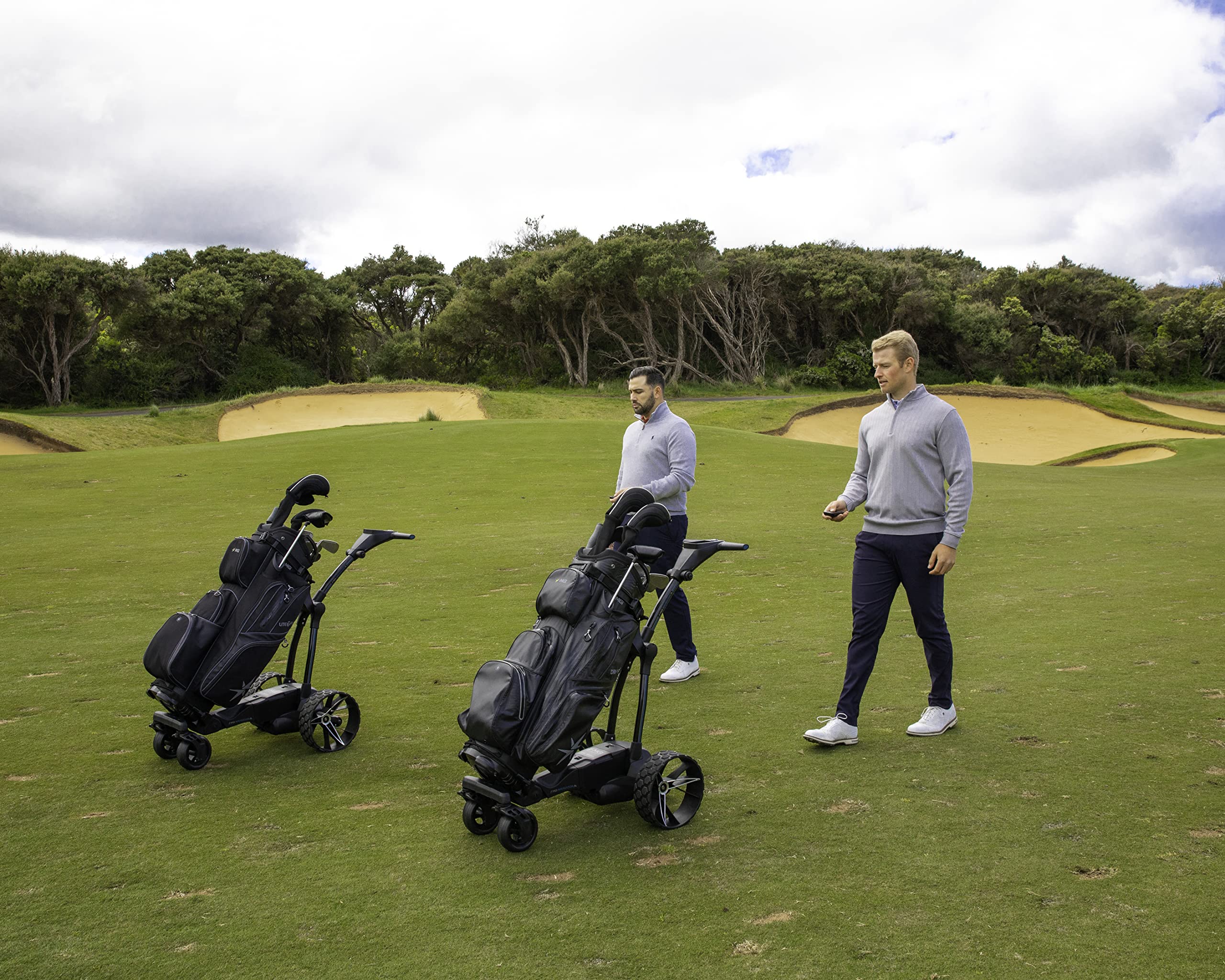 MGI Navigator Ai GPS+ Electric Golf Cart - 36 Hole Lithium Battery - Remote Control - Accessories Included (Drink, Umbrella, & GPS Phone Holder), Plastic material, Black