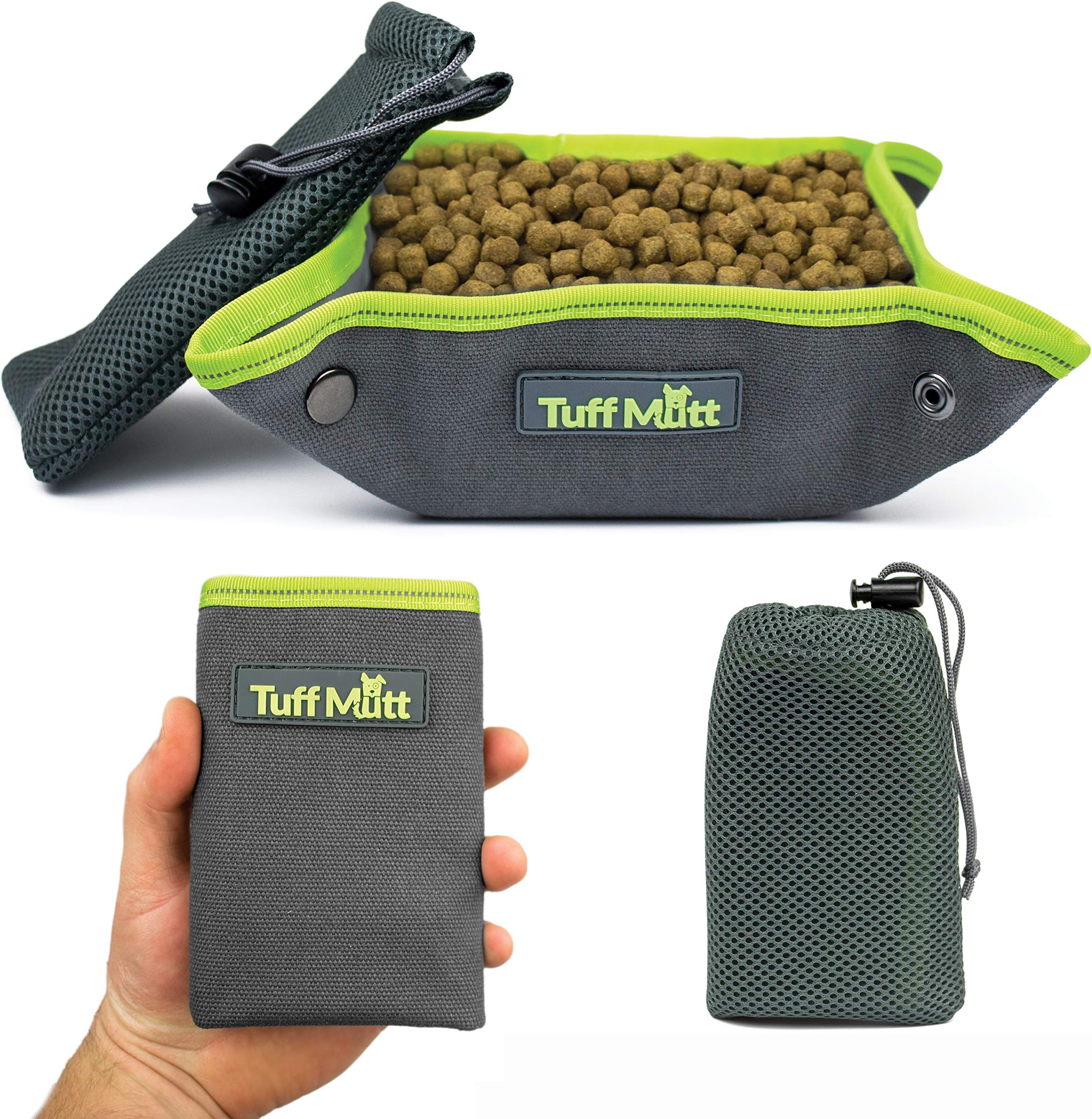 Collapsible Canvas Dog Bowl, Portable for Easy Travel, Foldable and Pocket Size for Running, Walking, Hiking, and Camping, Waterproof Lining Holds Food and Water and Includes Reflective Trim