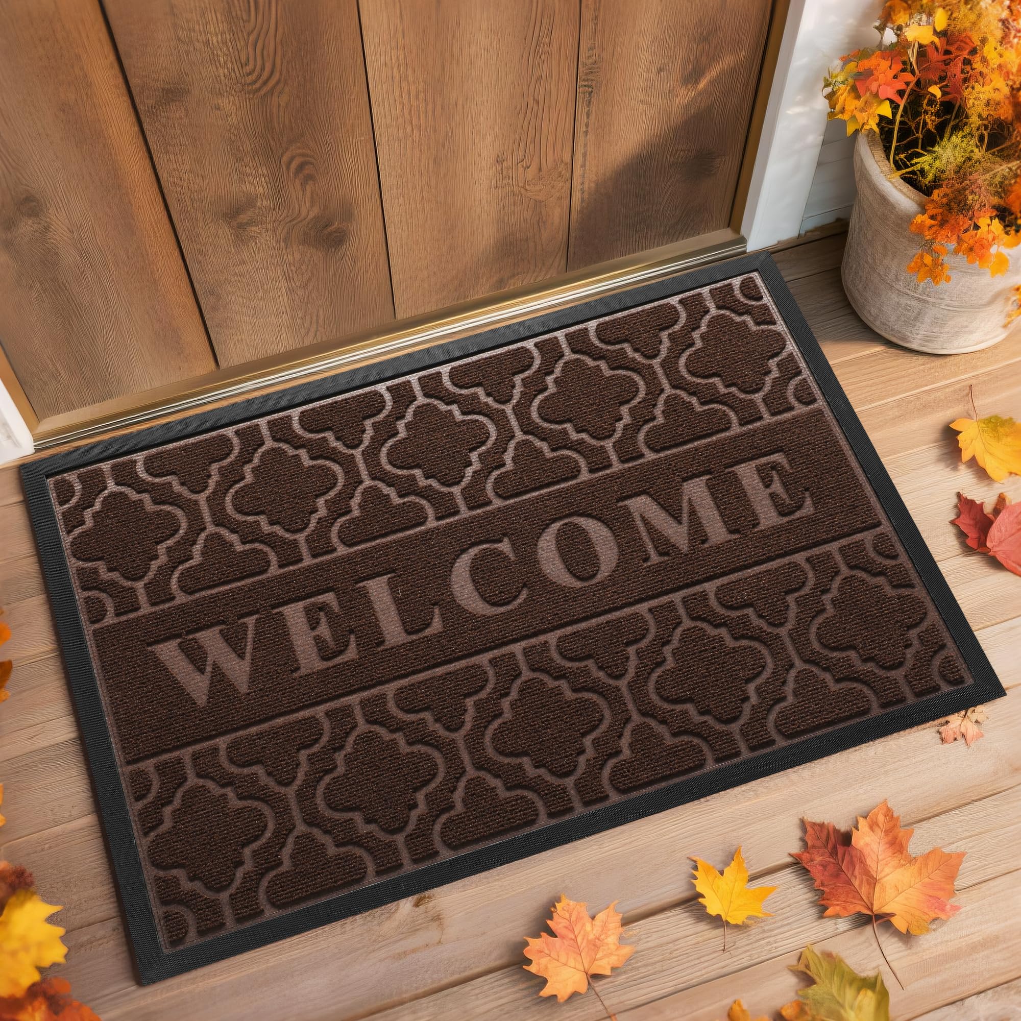 Photo 1 of (BAGGED) (USED/FAIR) Yimobra Fall Door Mat Outdoor Indoor 29.5x17, All-Weather Waterproof Front Door Mat Outside Entrance, Non-Slip Low Profile Porch Patio Doormat, Brown