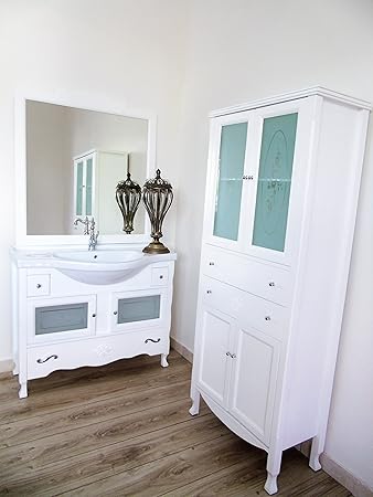 Badezimmermobel Modern Shabby Chic Weiss Matt Saule Mit Glas Verziert Massiv Amazon De Kuche Haushalt
