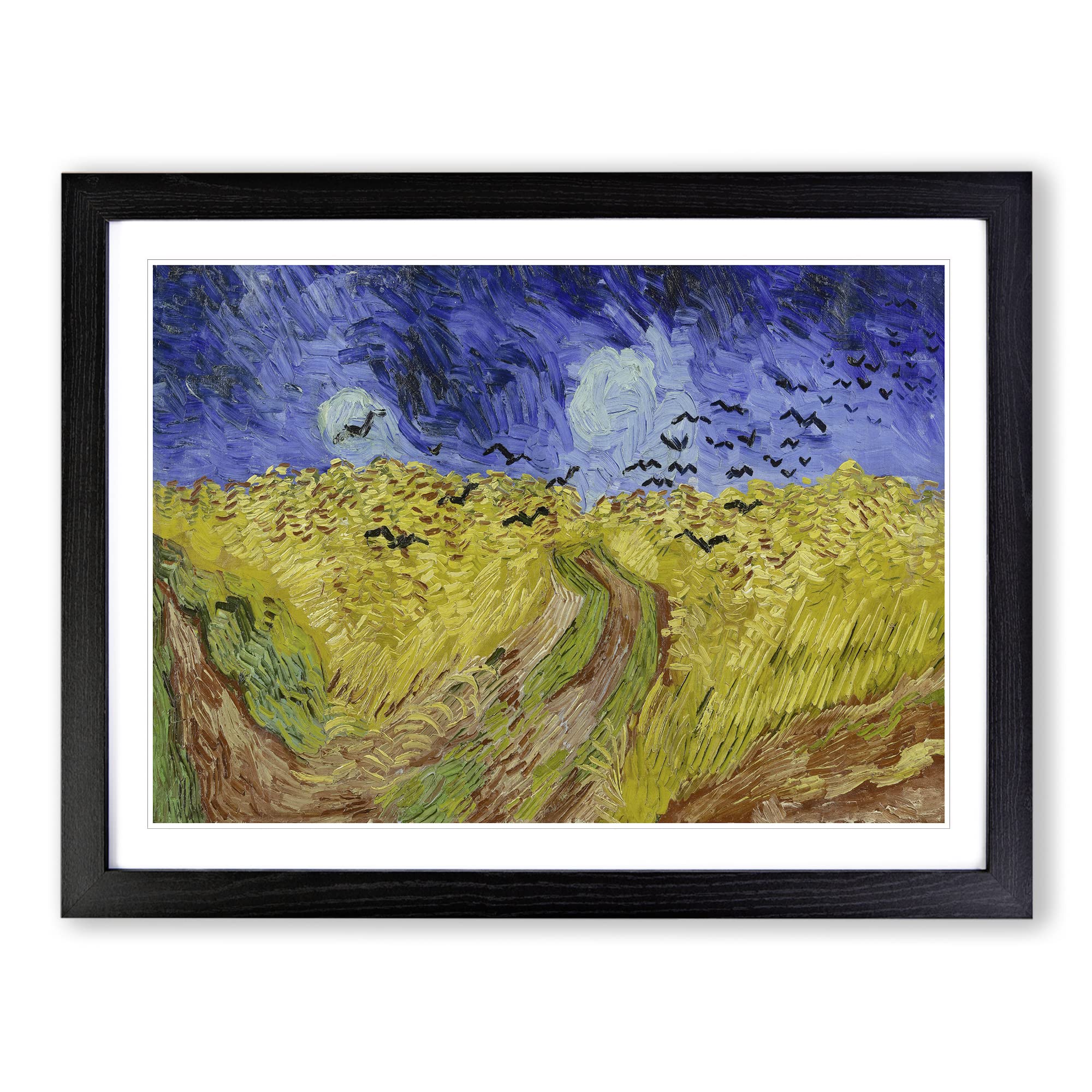 Wheatfield With Crows By Vincent Van Gogh Classic Painting Framed Print | A4 Black Framed Wall Art | Ready to Hang | Classic Animal Picture | Living Room Bedroom Lounge Office