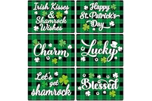 OBUSATT St. Patrick’s Day Placemats Set of 6 Buffalo Plaid Plastic Place Mats Lucky Shamrock Table Mats Blessed Holiday Kitchen Placemats for Indoor Outdoor St. Patrick’s Day Party Dining Table Decoration