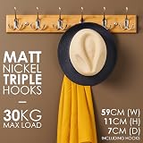 LARHN Wall-Mounted Coat Rack 6 Matt-Nickel Triple Hooks Bamboo Base 59 cm view 2