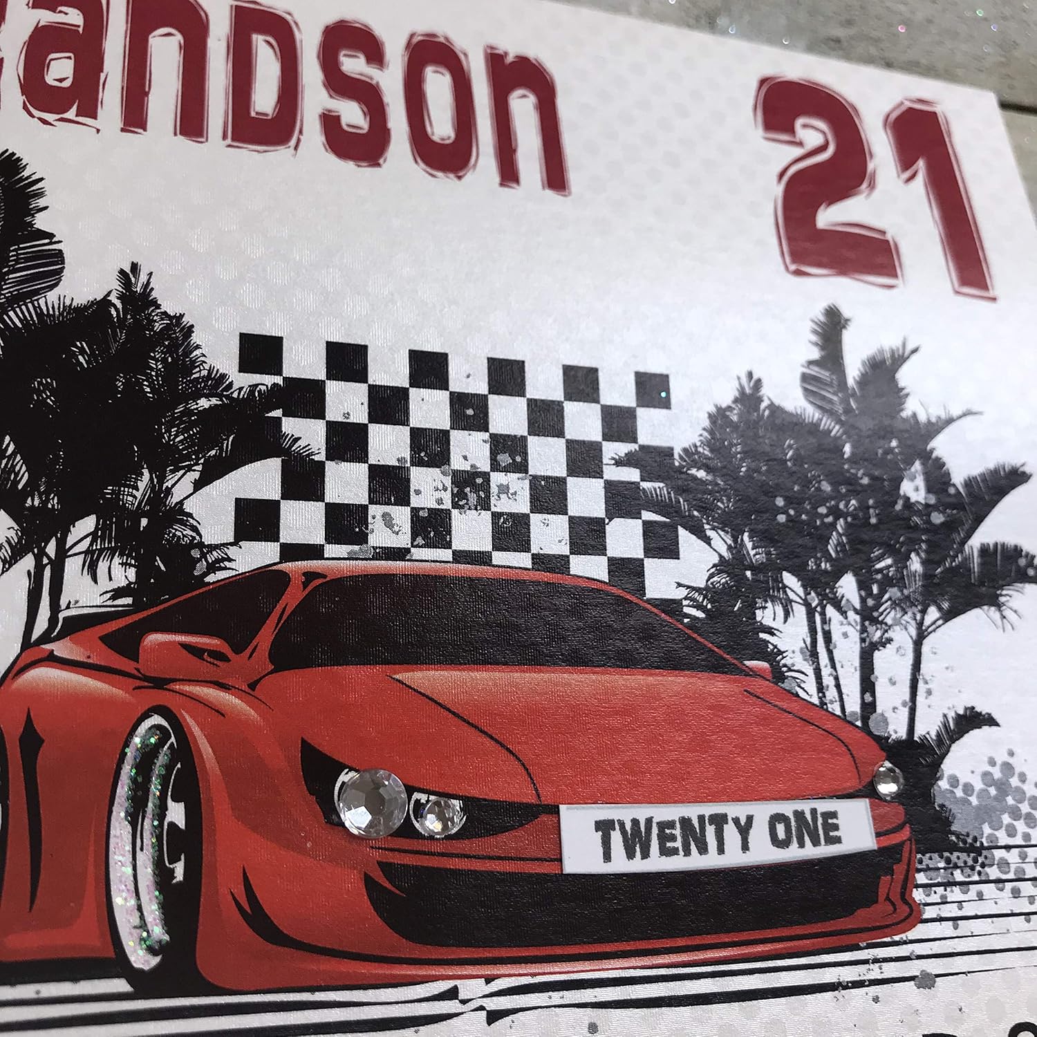 White Cotton Cards"Grandson 21 Have A Super Birthday" Handmade 21st Birthday Card, LLR21-GS,black, black|grey|green, 16 x16cm - Image 3