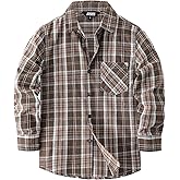 JOGAL Boys Plaid Shirt Long Sleeve Kids Button Down Shirts with Pocket for 6-14 Years