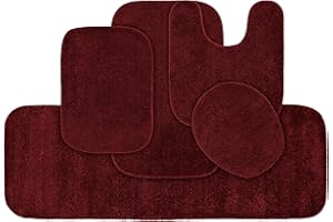 Garland Rug Traditional Nylon Washable Chili Pepper Red 5 Piece Set - Lid, Contour, 3 Bath Rugs - Soft, Absorbent, and Stylish for Your Bathroom