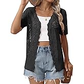 Zeagoo Women's Short Sleeve Summer Cardigan V-Neck Button up Lightweight Hollow Out Sweater Cardigans Shrug