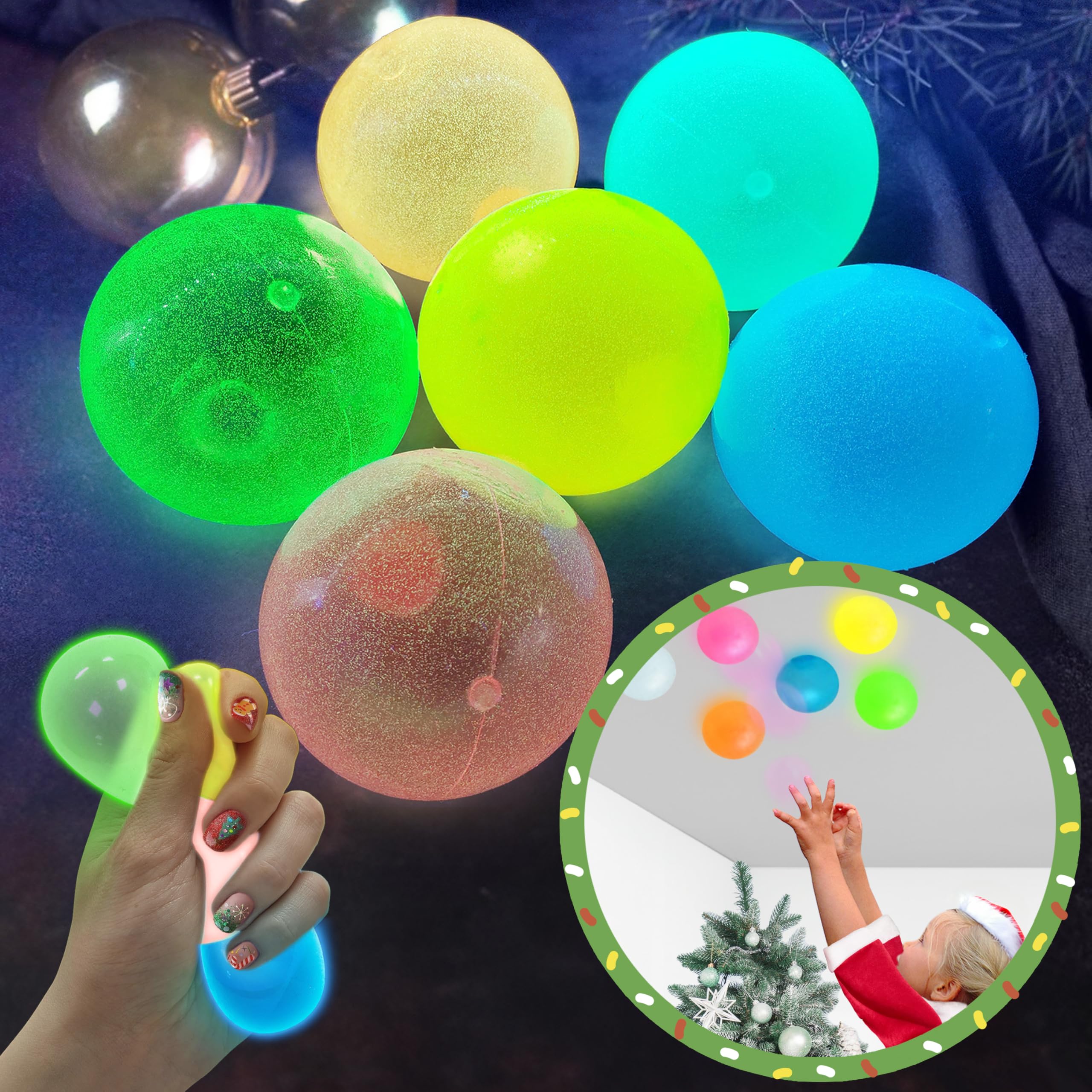 Glow Fever Glow in the Dark 6cm Sticky Blanket Balls Great for Stress and Anxiety Relief, Great Birthday Party Favor, Daily Catching Games (6 Mixed Pack)