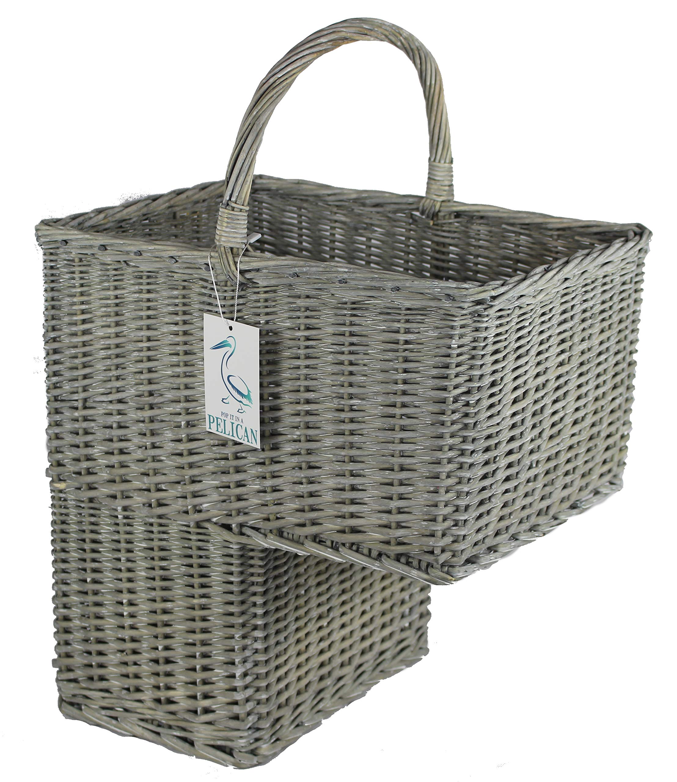 Grey & Natural Brown Step or stair basket. Natural 100% whole willow. For Carrying and storage. Up stairs and down (Grey Square)