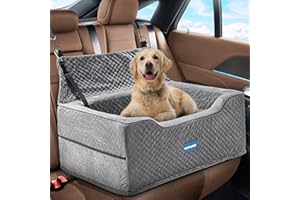 Aupures Dog Car Seat -Perfect Dog Car Seats for Large Medium Sized Dogs Under 55 lbs,Dog Booster Car Seat for Two Small Dogs with Adjustable Height,Pet Car Seat, Dog Car Carrier in Fabric(Gray)