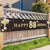 PAKBOOM Happy 88th Birthday Backdrop Banner Cheers to 88 Years Old Decorations Party Supplies Sign Black