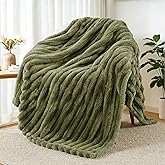 Exclusivo Mezcla Fleece Throw Blanket for Couch, Super Soft Striped Jacquard Bed Blanket, Lightweight Fuzzy Cozy for All Seas