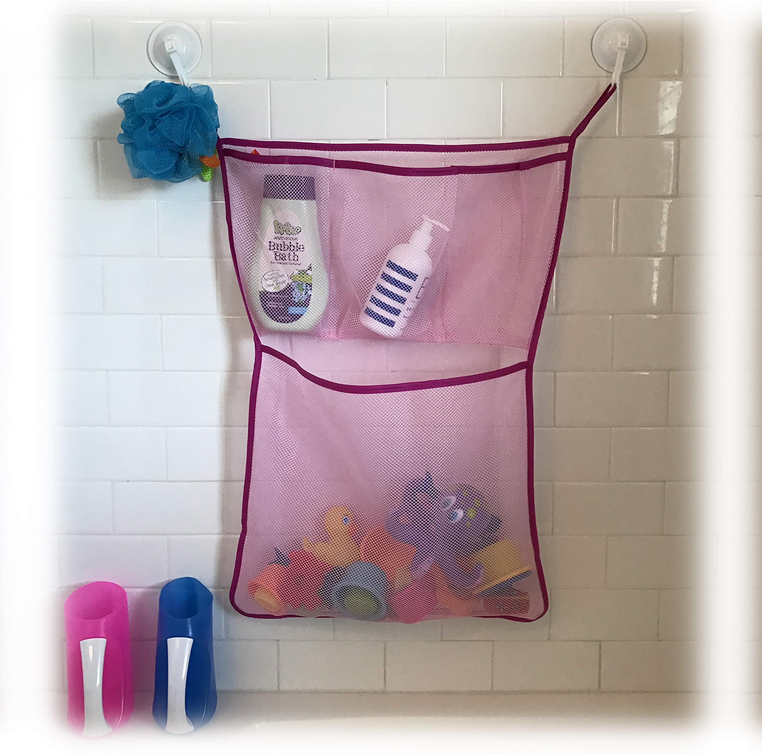 InsideSmarts Bath Toy Organizers for Baby, Toddlers and Kids, Heavy Duty Suction Cups Included (1, Pink)
