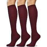 COTTON DAY Women's Soft Combed Cotton Knee High Long Calf Dress Socks Seamless Toe Black White Gray Navy Blue Brown
