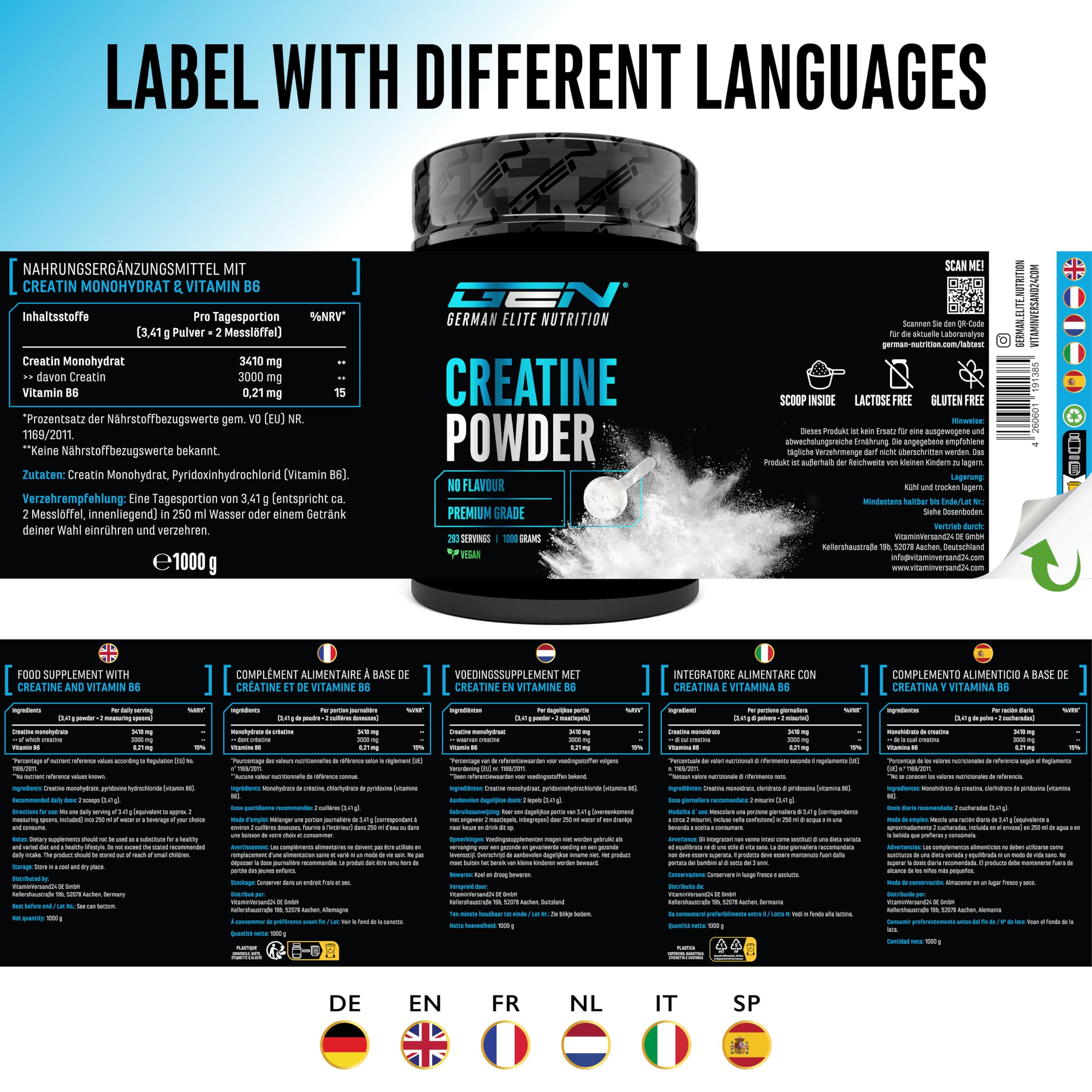 Creatin Pulver - 1kg / 1000 g - Creatine Monohydrat Pulver - Optimale Löslichkeit & mikrofein - Vegan - 293 Anwendungen - German Elite Nutrition 7