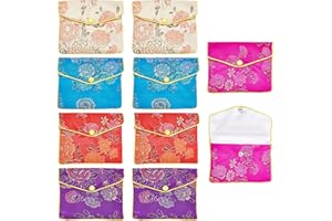 NBEADS 10 Pcs Silk Jewelry Pouch With Zipper, 4"5" Chinese Travel Pouches for Traveling, Wedding Gift Package, Small Zippered Asian Style