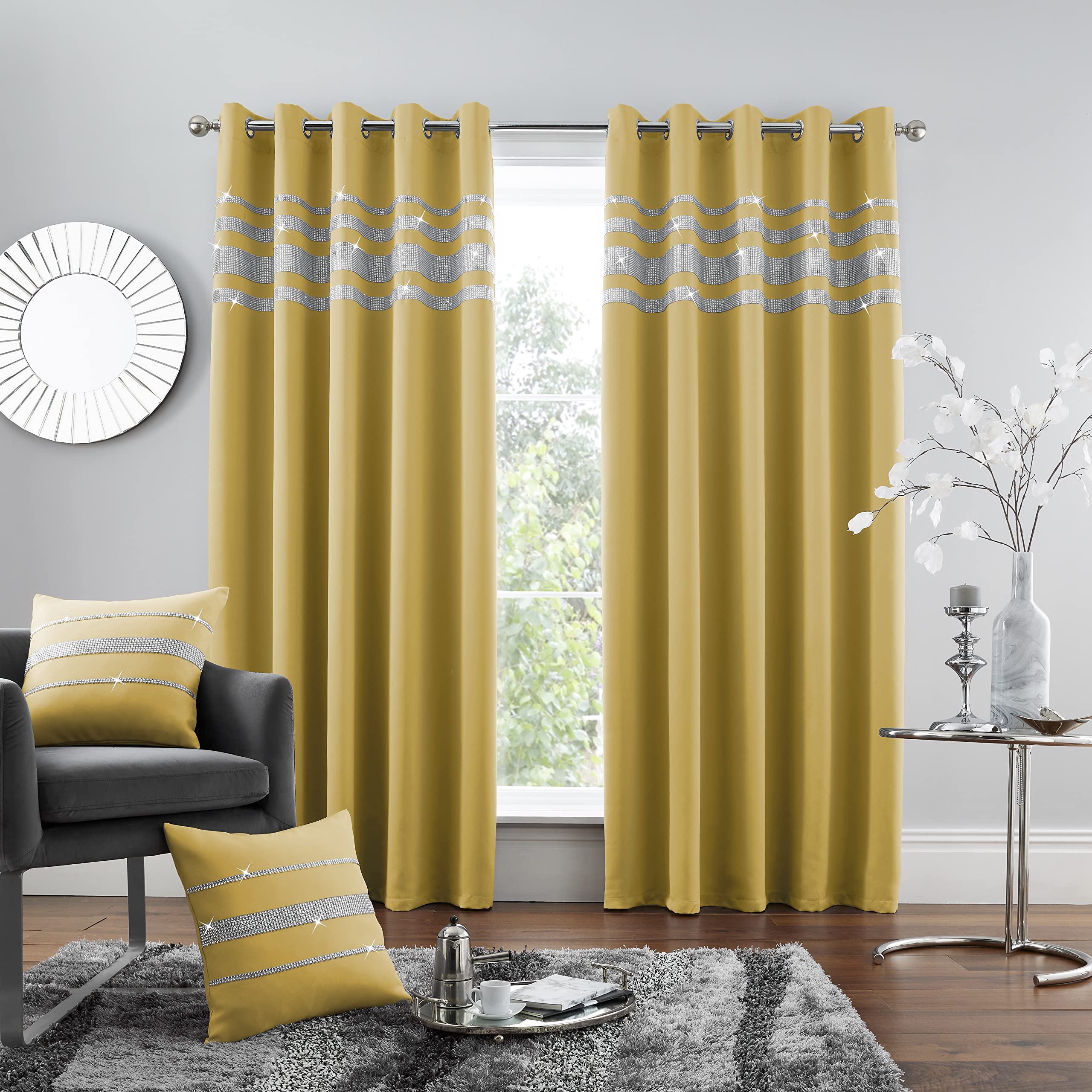 GC GAVENO CAVAILIA Premium Quality Eyelet Kendal Blackout Curtain, Easy Care Ring Top Living Room Décor, 66x54Cm, Ochre, 100% Polyester, 66x56