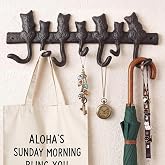 ElaraBerry Cat Tail Wall Hooks Cast Iron Decorative Coat Rack and Key Holder 10 Inch Black Metal Key Holder 7 Hook Rustic Vintage Wall Decor for Entryway, Mudroom, Kitchen for Hats, Towels, Scarves
