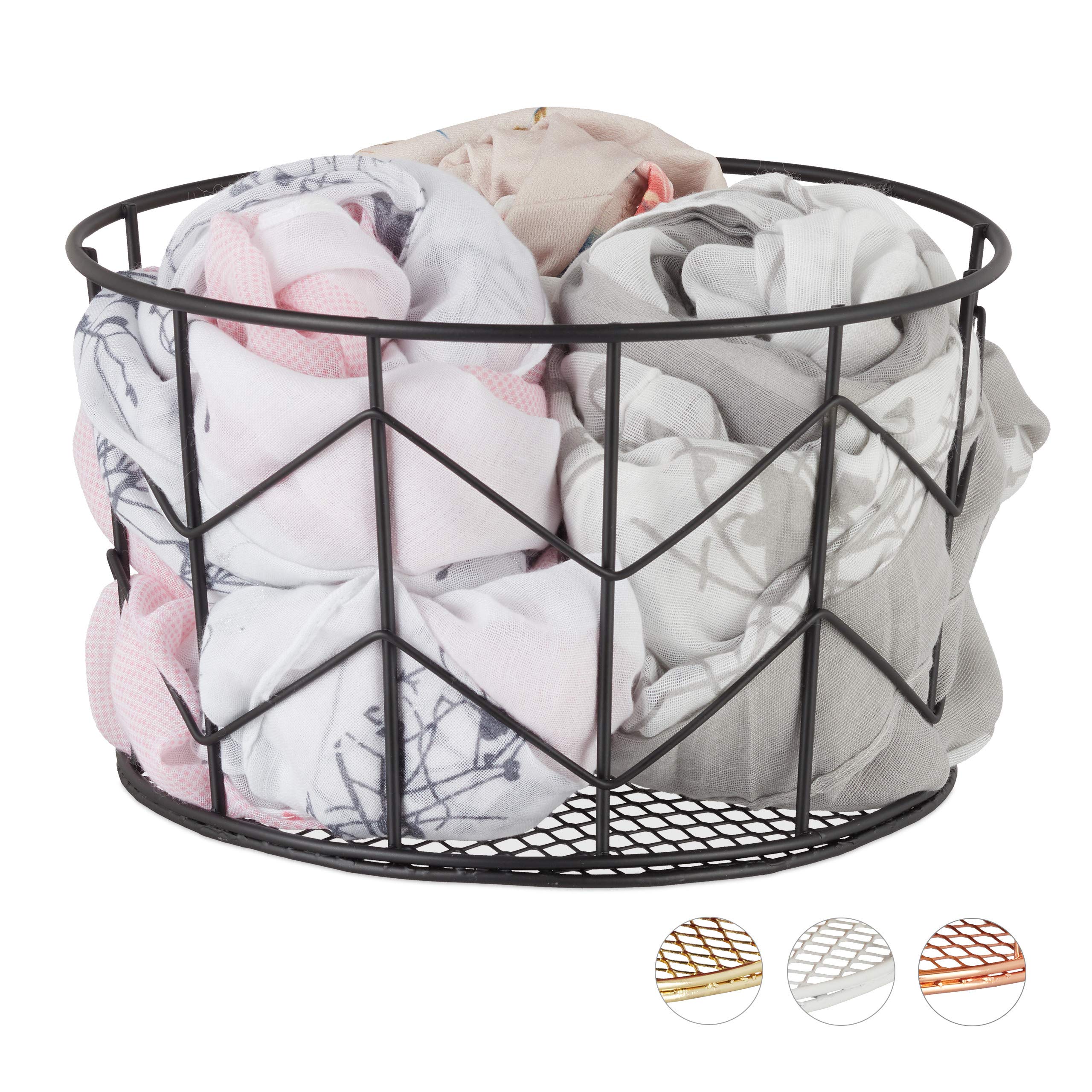 Relaxdays Wire Mesh Basket, Round Vintage Fruit Bowl, Decorative, Metal, ∅ 21.5 cm, Black