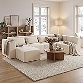 Minimalist Modular Corduroy Cloud Couch Sectional – Oversized Boneless Memory Foam Sofa for Living Room, Modern Comfy Couch, No Assembly Needed (U Shaped Sofa, Beige)