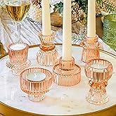 Kate Aspen Vintage Ribbed Glass Black Candlestick Holders, Pillar Candle, Tealight & Votive Candle Holders (Set of 6, 3 Assorted Sizes), Dining Table Decor, Shelf Decor, Centerpiece
