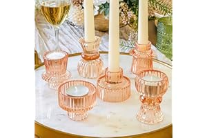 Kate Aspen Vintage Ribbed Glass Black Candlestick Holders, Pillar Candle, Tealight & Votive Candle Holders (Set of 6, 3 Assorted Sizes), Dining Table Decor, Shelf Decor, Centerpiece