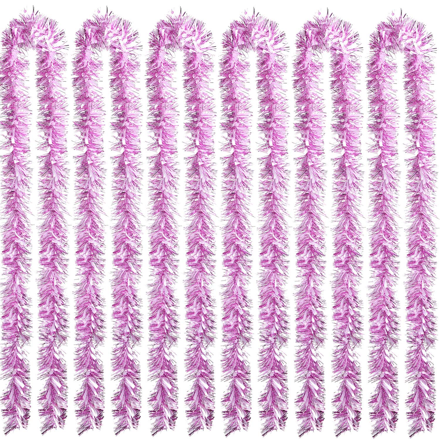 Sumind 6 Pieces Christmas Tinsel 39.4 Feet Metallic Garland Glittering Hanging Decoration for Christmas Tree Wreath Wedding Party Supplies (Pink White)