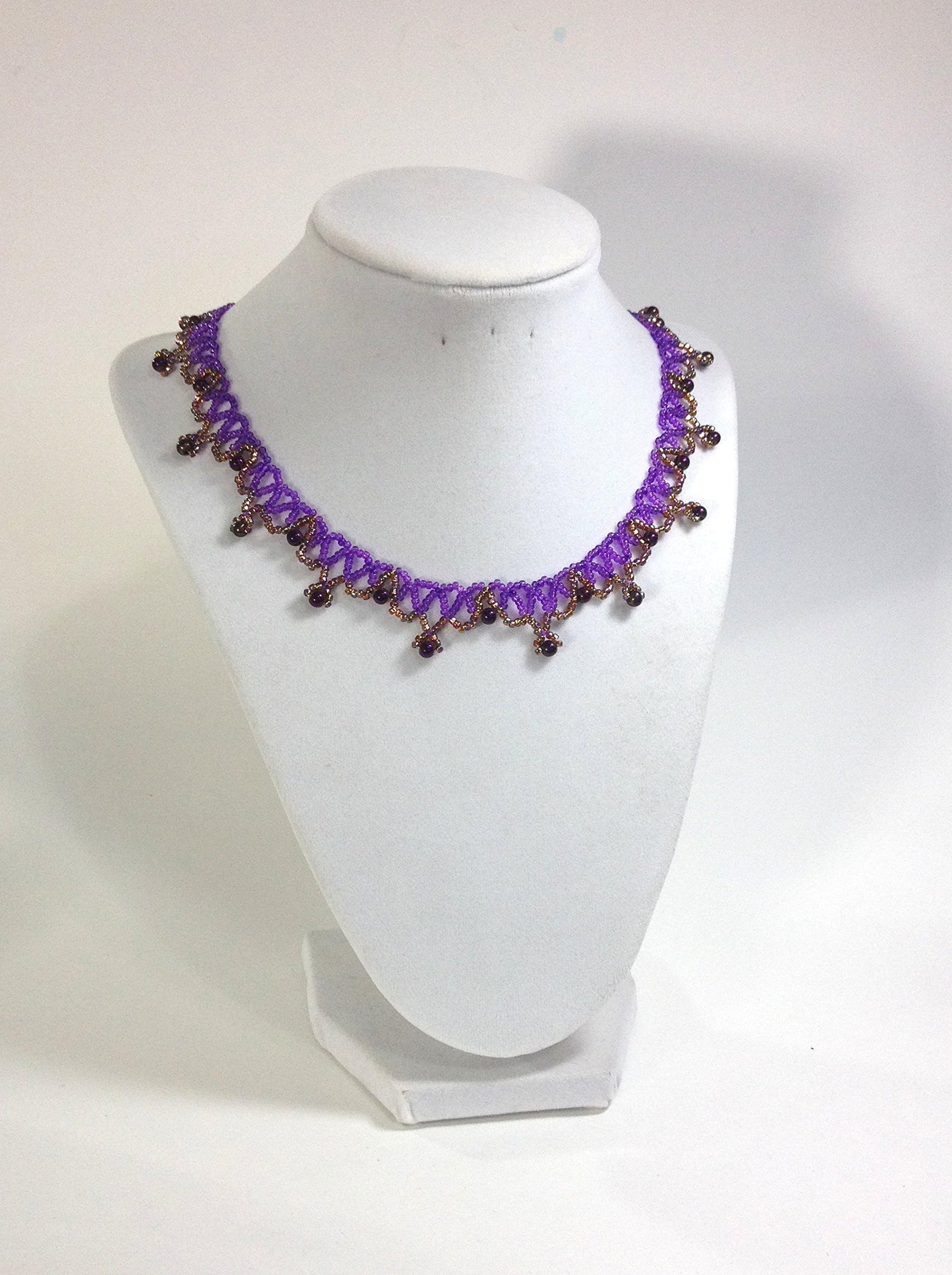 Handmade Beaded Necklace, Net Weave Beaded Necklace, Handwoven Bead Necklace, Collar Choker Style Necklace